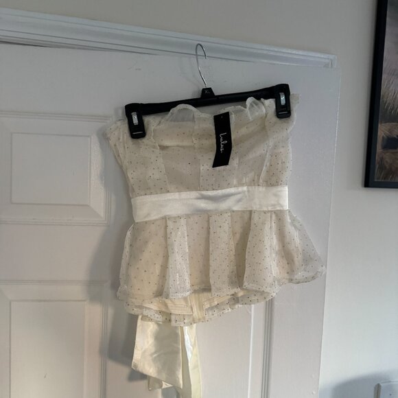 *NWT* Lulus Voguish Passion Pleated Rhinestone Strapless Top - Ivory - Picture 3 of 5